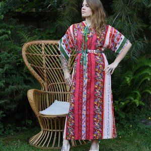 70's Boho Zip up Maxi Dress Deadstock